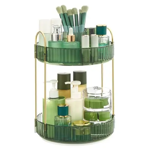 Produktbild: SONGMICS Make-up Organizer drehbar, Kosmetik-Organizer rund, 2 Ebenen, Kosmetik Aufbewahrung, anpassbar, für Schminktisch, Geschenkidee, hellgrün JKA012C01