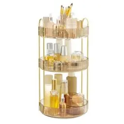 Produktbild: SONGMICS Make-up Organizer drehbar, Kosmetik-Organizer rund, 3 Ebenen, Kosmetik Aufbewahrung, anpassbar, für Schminktisch, Geschenkidee, Champagnergold JKA011A01