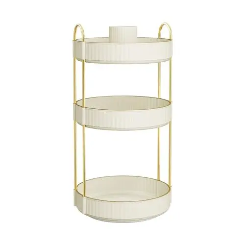 Produktbild: SONGMICS Make-up Organizer drehbar, Kosmetik-Organizer rund, 3 Ebenen, Kosmetik Aufbewahrung, anpassbar, für Schminktisch, Geschenkidee, wolkenweiß JKA011W01