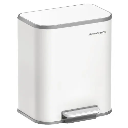 Produktbild: SONGMICS Mülleimer Küche, 20 Liter Abfalleimer mit Deckel, Tretmülleimer, Stahl, Softclose, Offenhaltefunktion, mit Inneneimer, breites rutschfestes Pedal, wolkenweiß LTB542W02