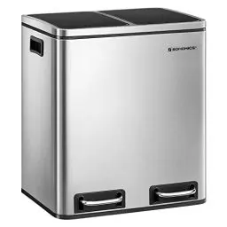 Produktbild: SONGMICS Mülleimer Küche, 2 x 15 Liter, Mülltrennsystem 2 Fächer, Abfalleimer, Treteimer, für gelben Sack, Biomüll, Inneneimer, Softclose-Deckel, Stahl, metallisches Silber-tintenschwarz LTB30H