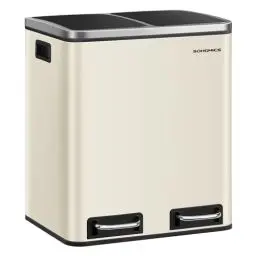 Produktbild: SONGMICS Mülleimer Küche, 2 x 15 Liter, Mülltrennsystem 2 Fächer, inklusive 15 Müllbeutel, Abfalleimer, Treteimer, recycelbare Abfälle, Biomüll, Softclose-Deckel, sandbeige-tintenschwarz LTB30A02