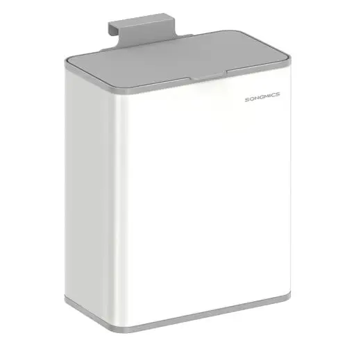 Produktbild: SONGMICS Mülleimer hängend, 8 L Komposteimer Küche, Stahl-Abfalleimer mit Deckel für Biomüll, mit Haken, an der Schranktür oder Wand, für Unterschrank Badezimmer, wolkenweiß LTB810W01