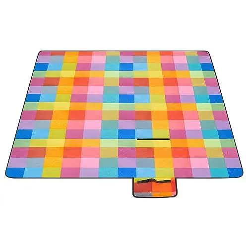 Produktbild: SONGMICS Picknickdecke,195 x 150 cm, groß, Campingdecke, für Park, Garten, Strand, wasserdicht, maschinenwaschbar, faltbar, bunte Quadrate GCM61C