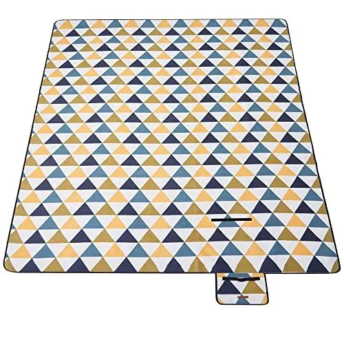 Produktbild: SONGMICS Picknickdecke, 300 x 200 cm, groß, Campingdecke, für Park, Garten, Strand, wasserdicht, faltbar, gelbe und Blaue Dreiecke GCM073Q01