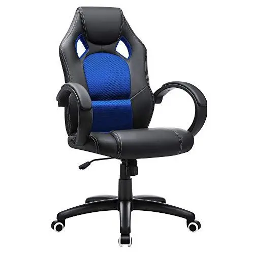 Produktbild: SONGMICS Racing Bürostuhl Gaming Stuhl Chefsessel Drehstuhl PU, schwarz-blau, OBG56L, 76.56632