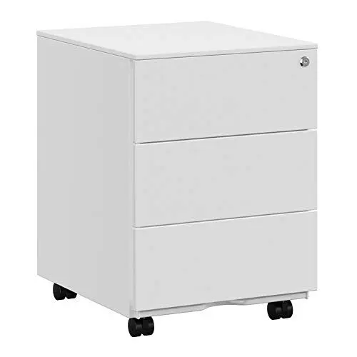 Produktbild: SONGMICS Schubladenschrank, Rollcontainer, mobiler Aktenschrank, Metallschrank, Druckertisch, abschließbar, 3 Schubladen, vormontiert, Büro, Homeoffice, 45 x 39 x 54 cm, wolkenweiß OFC63WT
