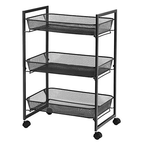 Produktbild: SONGMICS Rollwagen, Haushaltswagen, Badezimmerregal, Küchenregal, Nischenregal mit 3 Gitterkörben, platzsparend, einfacher Aufbau, Küche, Büro, Badezimmer, Wohnzimmer, schwarz BSC061B01