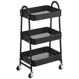 Produktbild: SONGMICS Rollwagen mit 3 Ebenen, Servierwagen aus Metall, Küchenwagen, Küchenregal mit Griffen, 2 Bremsen, einfacher Aufbau, für Malutensilien, Schlafzimmer, Waschküche, schwarz BSC068B01