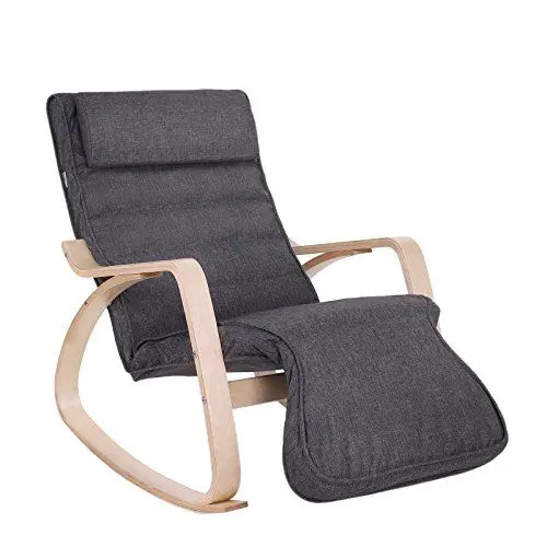 Produktbild: SONGMICS Schaukelstuhl, Relaxstuhl, 5-Fach verstellbare Fußstütze, bis 150 kg belastbar, Gestell aus Birkenholz, Abnehmbarer Bezug des Kopfkissens, 125 x 67 x 91 cm, dunkelgrau LYY42GYZ