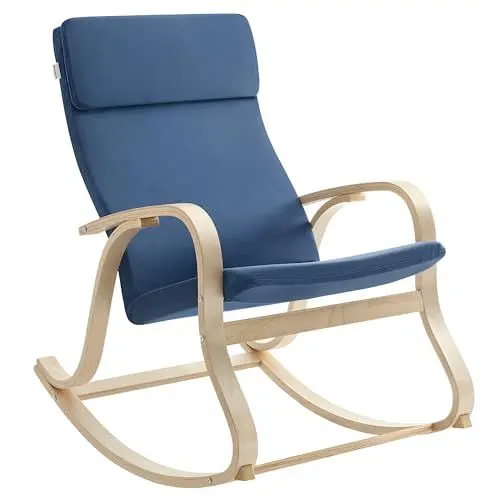 Produktbild: SONGMICS Schaukelstuhl, Schwingsessel, Relaxstuhl, Belastbarkeit 120 kg, Gestell aus Birkenholz, Bezug aus Baumwolle, mitternachtsblau LYY030Q01
