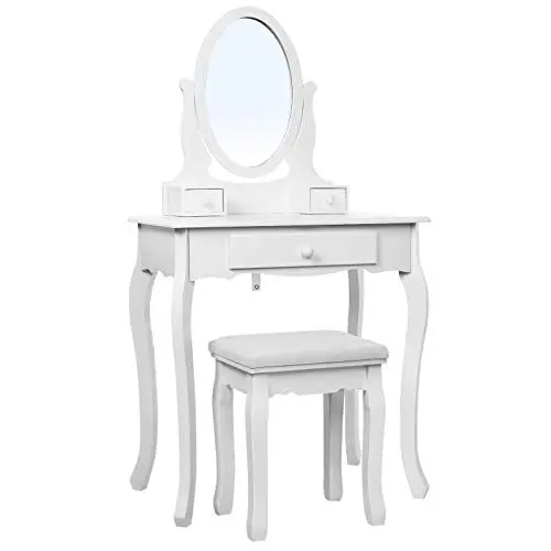 Produktbild: SONGMICS Schminktisch 3 Schubladen mit Spiegel Hocker, weiß, 70 x 130 x 40 cm