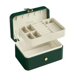 Produktbild: SONGMICS Schmuckkästchen Reise, Schmuckkasten klein, 2 Ebenen Schmuckaufbewahrung, tragbar, Schmuck-Reiseetui, für größere Accessoires, 11 x 16 x 8 cm, Geschenkidee, waldgrün JBC166C01