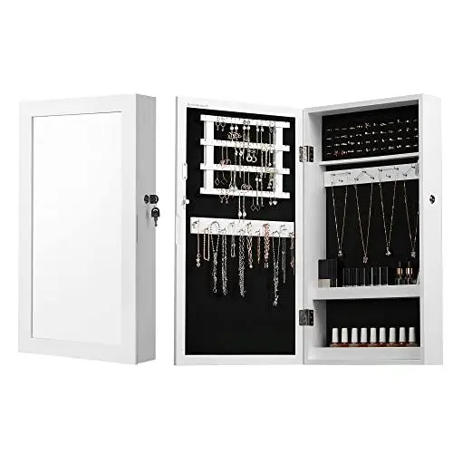 Produktbild: SONGMICS Schmuckschrank, Spiegelschrank, Hängeschrank, abschließbarer Wandschrank, platzsparender Schmuckorganizer, Weihnachten, Weiß-Schwarz JBC51W