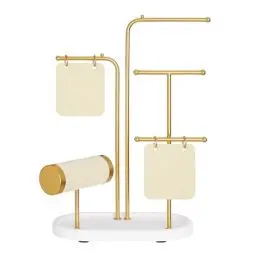 Produktbild: SONGMICS Schmuckständer, Schmuckhalter, Schmuckaufbewahrung, Metallrahmen, 2 kleine Ohrring-Organizer, 4 Hängestangen, Kettenständer, für Ohrringe, Armbänder, Ringe, metallisches Gold JJS025A01