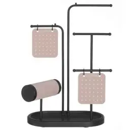 Produktbild: SONGMICS Schmuckständer, Schmuckhalter, Schmuckaufbewahrung, Metallrahmen, 2 kleine Ohrring-Organizer, 4 Hängestangen, Kettenständer, für Ohrringe, Armbänder, Ringe, tintenschwarz JJS025B01