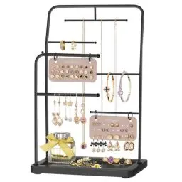 Produktbild: SONGMICS Schmuckständer, Schmuckhalter, Schmuckaufbewahrung aus Metall, 2 kleine Ohrring-Organizer, 6 Hängestangen, für Halsketten, Ohrringe, Armbänder, Ringe, Weihnachten, tintenschwarz JJS024B01