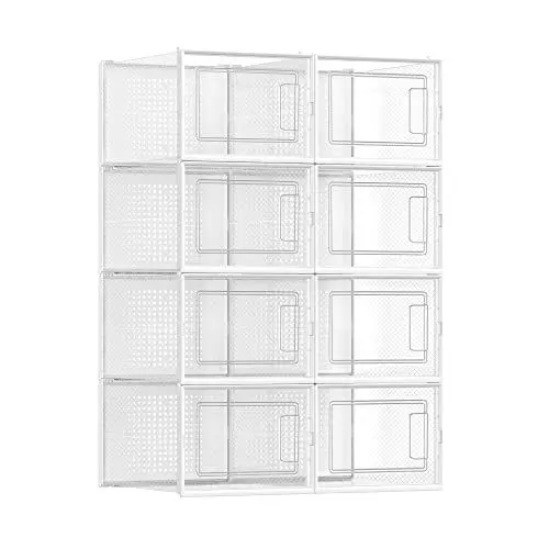 Produktbild: SONGMICS Schuhboxen, 8er Set, Schuh-Organizer aus Kunststoff, faltbar und stapelbar, für Schuhe bis Größe 46, transparent-weiß LSP08MWT