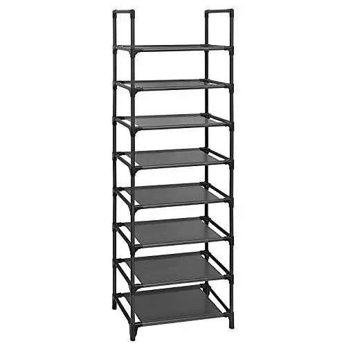 Produktbild: SONGMICS Schuhregal, Schuhablage, 8 Ebenen, offener Schuhschrank, Schuhaufbewahrung, schmal, 28 x 46 x 145 cm, Metallgestell, Ablagen aus Vliesstoff, für Flur, Schlafzimmer, schwarz LSR24BK