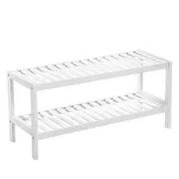 Produktbild: SONGMICS Schuhregal aus Bambus, Schuhablage mit 2 Ebenen, Schuh-Organizer, Regal für Schuhe, Pflanzen, Bücher, Wohnzimmer, Flur, Schlafzimmer, Badezimmer, 26 x 70 x 33 cm, weiß LBS02WT