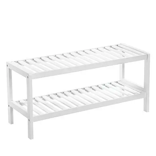 Produktbild: SONGMICS Schuhregal aus Bambus, Schuhablage mit 2 Ebenen, Schuh-Organizer, Regal für Schuhe, Pflanzen, Bücher, Wohnzimmer, Flur, Schlafzimmer, Badezimmer, 26 x 70 x 33 cm, weiß LBS02WT