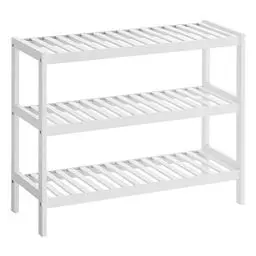 Produktbild: SONGMICS Schuhregal aus Bambus, Schuhablage mit 3 Ebenen, Schuh-Organizer, Regal für Schuhe, Pflanzen, Bücher, Wohnzimmer, Flur, Schlafzimmer, Badezimmer, 26 x 70 x 55 cm, weiß LBS13W