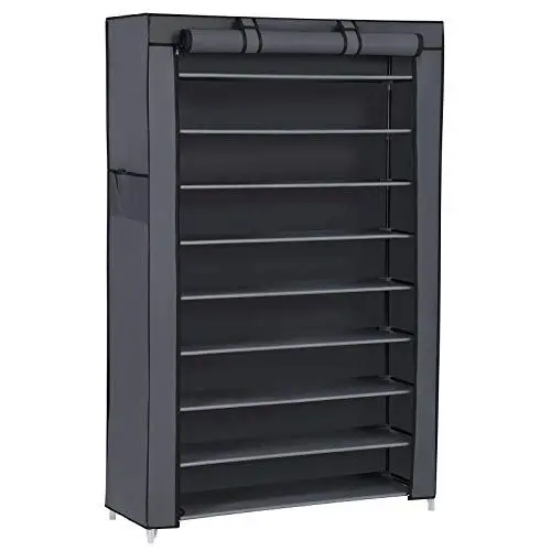 Produktbild: SONGMICS Schuhregal mit 10 Ebenen, 28 x 88 x 160 cm, Schuhschrank, Schuhaufbewahrung, mit staubdichtem Überzug, Schuh-Organizer, für High Heels, Sportschuhe, Metallgestell, grau RXJ36G