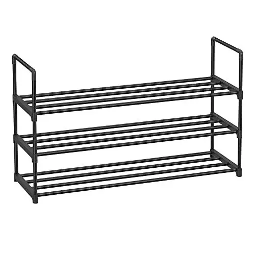 Produktbild: SONGMICS Schuhregal 3 Ebenen, Schuhständer Metall, Schuhaufbewahrung, Schuh-Organizer, aufrecht oder umgedreht, für 16-20 Paar Schuhe, stapelbar, Flur, 30 x 92 x 55 cm, schwarz LSA303B02