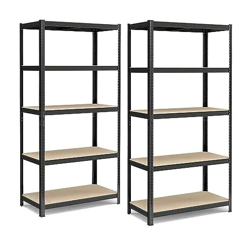 Produktbild: SONGMICS Schwerlastregal, 2er Set, Kellerregal, Lagerregal, 50 x 100 x 200 cm, Regal mit Stahlgestell, jeweils bis 600 kg belastbar, 5 verstellbare Ablagen, schwarz GLR050B02