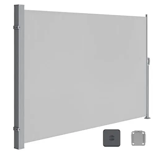 Produktbild: SONGMICS Seitenmarkise mit Stahl-Kasten, rostbeständig, ausziehbar, 160 x 350 cm, Windschutz, Sonnenschutz, Blickdicht, Seitenrollo, für Balkon, Terrasse, Garten, hellgrau GSA565G03