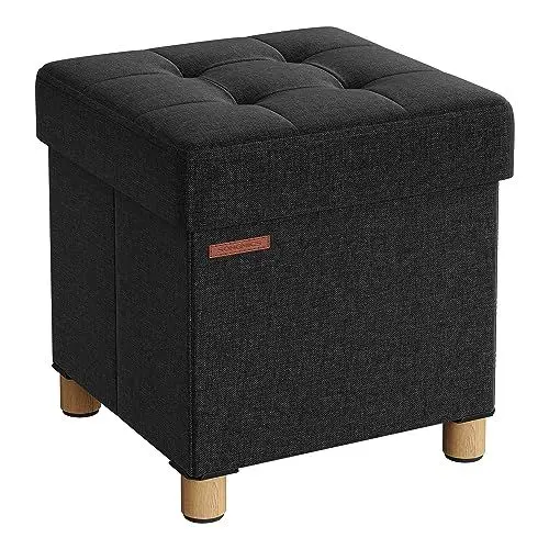Produktbild: SONGMICS Sitzhocker mit Stauraum, kleine klappbare Sitzbank, 38 x 38 cm Fußbank, Aufbewahrungsbox, bis 300 kg belastbar, für Wohnzimmer Schlafzimmer Schlafsaal, tintenschwarz LSF014B11