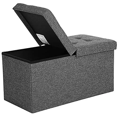 Produktbild: SONGMICS Sitzbank mit Stauraum, klappbare Sitztruhe, Aufbewahrungsbox, 38 x 76 x 38 cm, Deckel klappbar, bis 300 kg belastbar, für Flur, Wohnzimmer, Schlafzimmer, schiefergrau LSF46GYZ