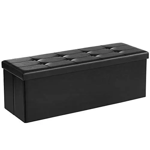 Produktbild: SONGMICS Sitzhocker 120 Liter, Aufbewahrungsbox, Fußhocker, faltbar, bis 300 kg belastbar, Bezug aus Kunstleder, gepolstert, schwarz LSF701