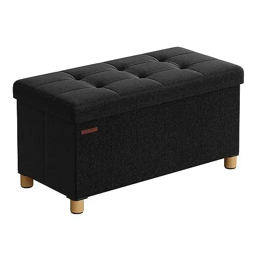 Produktbild: SONGMICS Sitzhocker mit Stauraum, klappbare Sitzbank mit Beinen, 38 x 76 x 40 cm Fußbank, Aufbewahrungsbox, bis 300 kg belastbar, für Wohnzimmer Schlafzimmer Flur, tintenschwarz LSF016B11