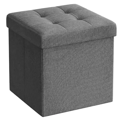Produktbild: SONGMICS Sitzhocker mit Stauraum, kleine klappbare Sitzbank, 30 x 30 cm Fußbank, Aufbewahrungsbox, bis 130 kg belastbar, für Wohnzimmer Schlafzimmer Schlafsaal, dunkelgrau LSF028G01