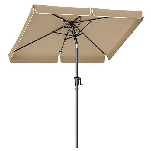 Produktbild: SONGMICS Sonnenschirm 200 x 150 cm, rechteckiger Balkonschirm, Sonnenschutz UPF 50+, beidseitig um 30° knickbar, für Garten, Terrasse, ohne Ständer, Taupe GPU048K01