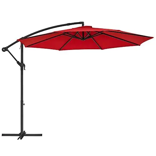 Produktbild: SONGMICS Sonnenschirm, Ampelschirm 300 cm d, mit Ständer, Sonnenschutz Balkon, Balkonschirm, UV-Schutz UPF 50+, mit Kurbel zum Öffnen und Schließen, für Terrasse, Garten, rot GPU116R01