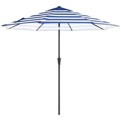Produktbild: SONGMICS Sonnenschirm, Ø 265 cm, Sonnenschutz, 8 Schirmrippen, UV-Schutz bis UPF 50+, knickbar, mit Kurbel, ohne Ständer, Outdoor, Garten, Balkon, Terrasse, blau-weiß gestreift GPU009Q01