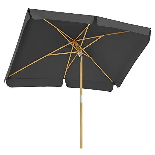 Produktbild: SONGMICS Sonnenschirm für den Balkon, 300 x 200 cm, rechteckiger Balkonschirm, Sonnenschutz, Schirmmast, Schirmrippen aus Holz, knickbar, ohne Ständer, Garten, Outdoor, grau GPU300G01