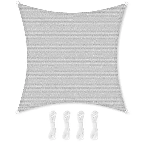 Produktbild: SONGMICS Sonnensegel 2 x 2 m, Sonnenschutz aus HDPE-Gewebe, luftdurchlässig, wasserdurchlässig, für Terrasse, Garten, Balkon, Camping, quadratisch, konkav, 2 m Seile, hellgrau GSS22QY