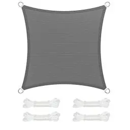 Produktbild: SONGMICS Sonnensegel 4 x 4 m, Sonnenschutz aus HDPE-Gewebe, luftdurchlässig, wasserdurchlässig, für Terrasse, Garten, Balkon, Camping, quadratisch, konkav, 2 m Seile, rauchgrau GSS44GY