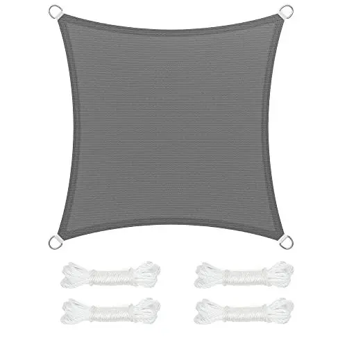 Produktbild: SONGMICS Sonnensegel, 4 x 4 m, HDPE-Gewebe, atmungsaktiv, wasserabweisend, für Terrasse, Garten, Balkon, Camping, quadratisch, konkav, 2 m Seile, Anthrazitgrau, GSS44GY