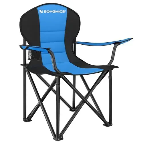 Produktbild: SONGMICS Strandstuhl, Campingstuhl, Klappstuhl mit Getränkehalter, Schaumstoffpolsterung, klappbar, bis 250 kg belastbar, Outdoor-Stuhl, blau-schwarz GCB06BU