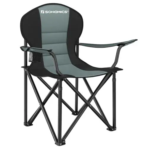 Produktbild: SONGMICS Strandstuhl, Campingstuhl, Klappstuhl mit Getränkehalter, Schaumstoffpolsterung, klappbar, bis 250 kg belastbar, Outdoor-Stuhl, grün-schwarz GCB006C01