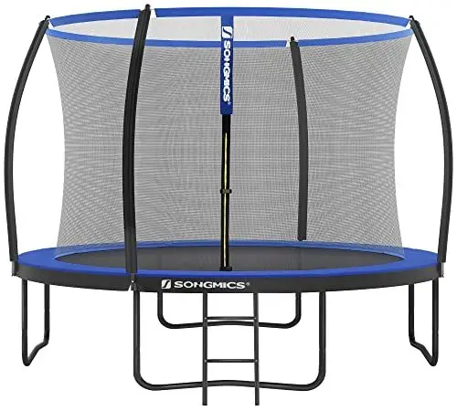 Produktbild: SONGMICS Trampolin 305 cm d, Gartentrampolin für Kinder mit Sicherheitsnetz, 180 cm hohe gebogene Stangen, Randabdeckung, Leiter, Stahlrahmen, schwarz-blau STR10BK