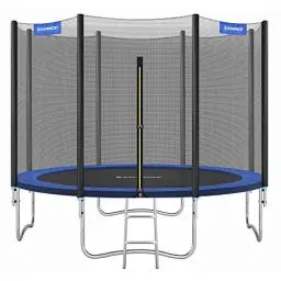 Produktbild: SONGMICS Trampolin Ø 305 cm, Gartentrampolin für Kinder mit Sicherheitsnetz, Randabdeckung, Leiter, 180 cm hohe gerade Stangen, Stahlrahmen, TÜV Rheinland GS-Zertifikat, blau STR10FT