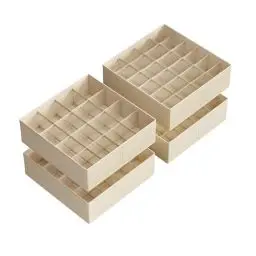 Produktbild: SONGMICS Unterwäsche-Organizer 4er Set, 80 Fächer (2x16+2x24), Schubladen-Organizer faltbar, Ordnungssystem Kleiderschrank, Aufbewahrungsboxen, Socken, Unterwäsche, Krawatten, sandbeige RUS011K01