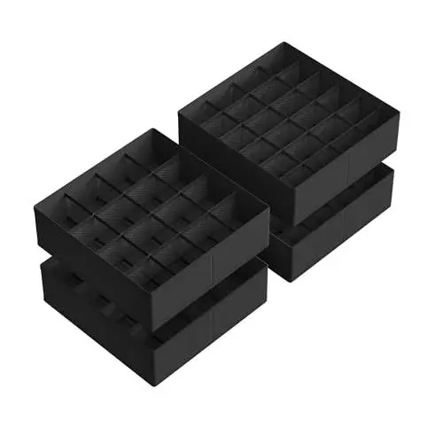 Produktbild: SONGMICS Unterwäsche-Organizer 4er Set, 80 Fächer (2x16+2x24), Schubladen-Organizer faltbar, Ordnungssystem Kleiderschrank, Aufbewahrungsboxen, Socken, Unterwäsche, Krawatten, tintenschwarz RUS011B01