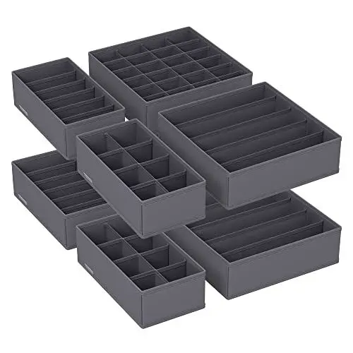 Produktbild: SONGMICS Unterwäsche-Organizer 8er Set, Schubladen-Organizer faltbar, Ordnungssystem Kleiderschrank, Aufbewahrungsbox Schrank, Stoffboxen Aufbewahrung, für BHs Socken Krawatten, grau RUS08GY