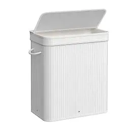 Produktbild: SONGMICS Wäschekorb mit Deckel, Wäschesammler Bambus, Wäschesack herausnehmbar und maschinenwaschbar, mit Griffen, 100 Liter, für Waschküche, Schlafzimmer, Wohnzimmer, wolkenweiß LCB063W01